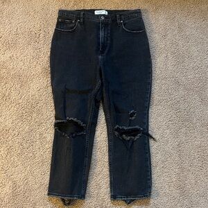 Abercrombie Black Distressed Ankle Straight Jeans